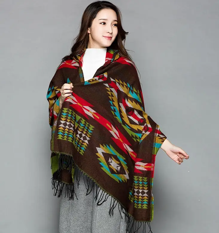 Quốc Gia Nepal Phong Cách Cashmere Khăn Choàng Pashmina Furcal Khăn Choàng nữ Mùa Đông Mũ Trùm Poncho Khăn Quàng Khăn CHOÀNG QUẤN Du Lịch Hình Chăn