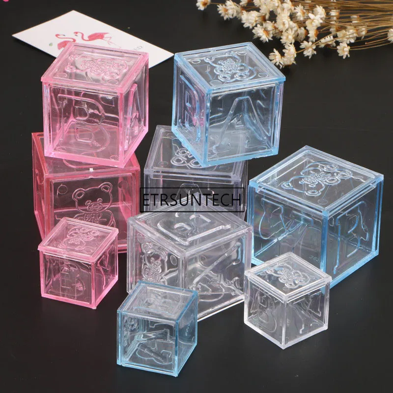 

Acrylic Bear Block Square Box Baby Shower Baptism Party Favors Kid Birthday Candy Package AB Block Boxes