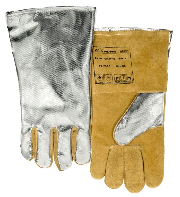 BBQ Oven Mittens Safety Glove High Heat Resistant Aluminized PFR Rayon Welding Glove TIG MIG Cow Split Leather Work Glove