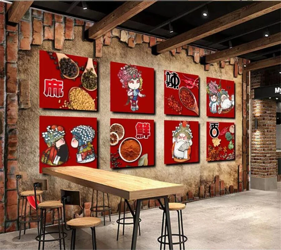 

beibehang Custom wallpaper 3d mural retro words spicy fresh fragrant Sichuan dining background wall living room wallpaper mural