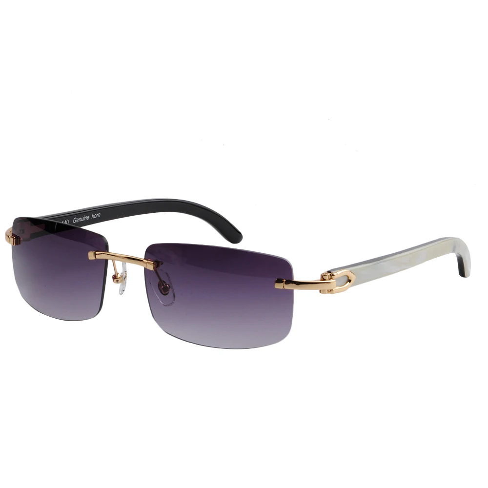LONSY Fashion Rimles Buffalo Horn Sunglasses Women Brand Designer Vintage Square Sun Glasses For Men Oculos De So Feminino