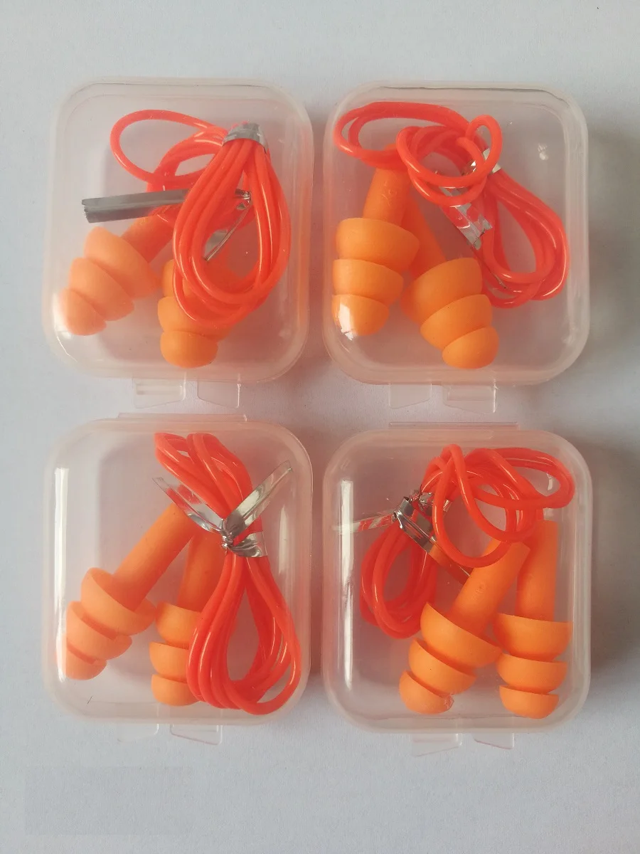 4pieces box-packed comfort earplugs noise reduction silicone Soft Ear Plugs PVC rope Earplugs Protective for Swimming for sleep