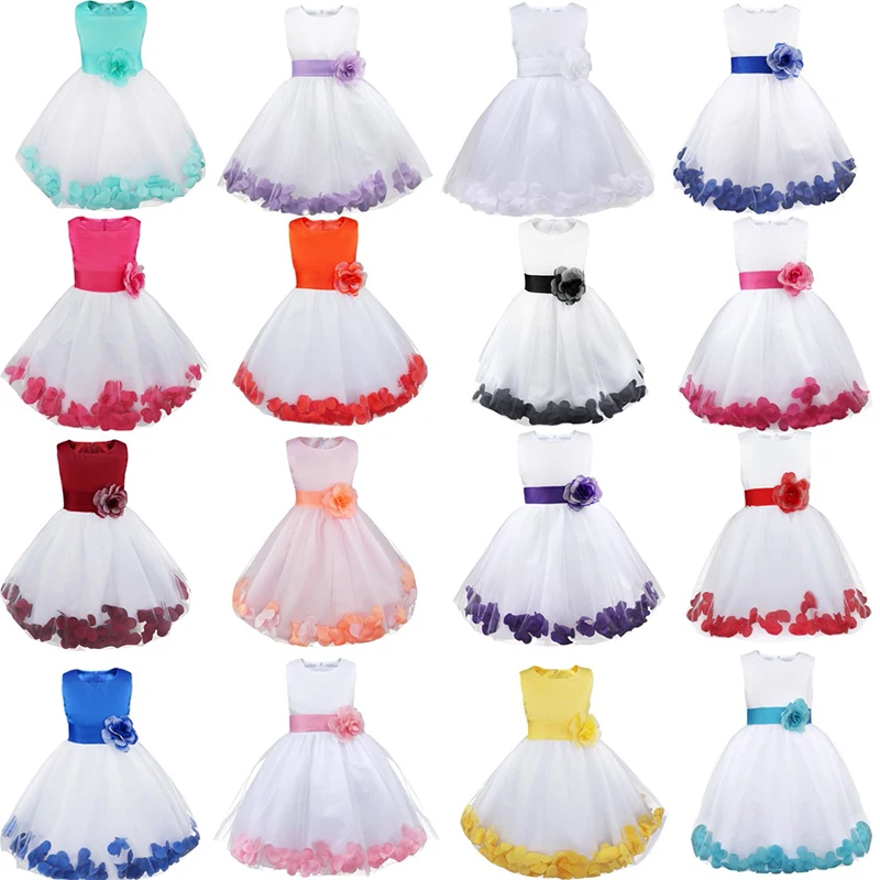 Infantil Kids Girl Flower Dress Bridesmaid Petals Formal Dress Vestidos Pageant Wedding Bridal Party Dress with Big Bowknot