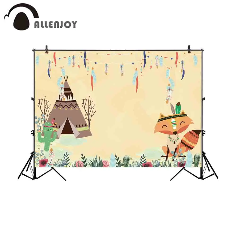 Allenjoy photography backdrop Indian fox cactus feather birthday party background photocall photobooth portrait decoration