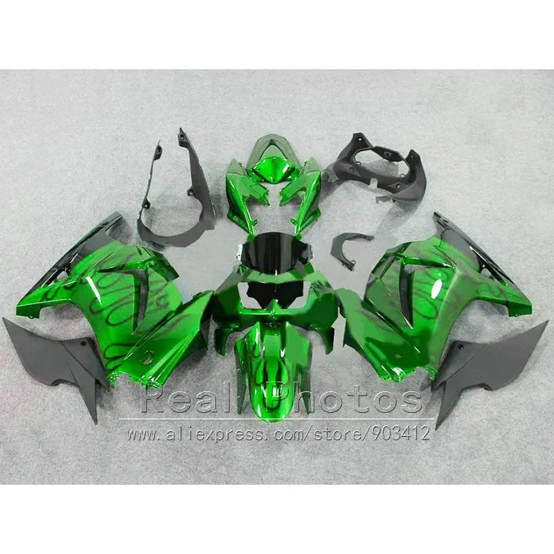 Motorcycle ABS fairings kit for Kawasaki Ninja250 2008 2009 2014 EX250 08-14 ZX250R black flame green injection mold fairing kit