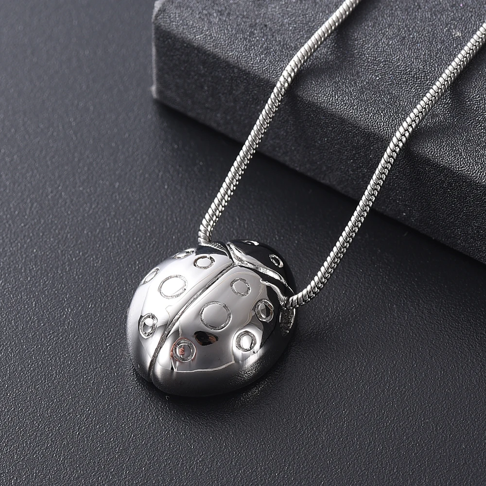 Coccinella Septempunctata Cremation Urn Necklace Ladybird Stainless Steel Ashes Urn Jewelry Ladybug Funeral Keepsake Pendant