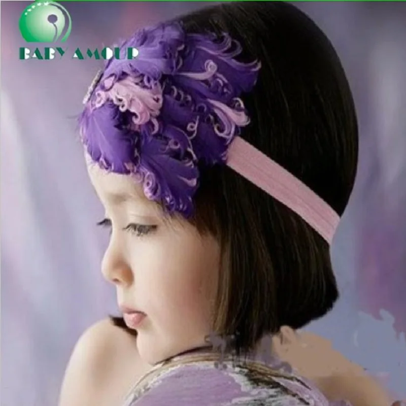 200pcs/lot Hooyi Baby Girls Hair Clip Flower Feather Bandanas Children Headband Kids Hairs Sticks Girl Tiaras Hairpins 30colors