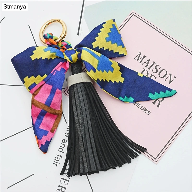 New High Quality Keychain women Silk ribbon Bowknot Key Chain Fashion Tassels Car Key Ring bag Pendants Best Gift Jewelry K1787