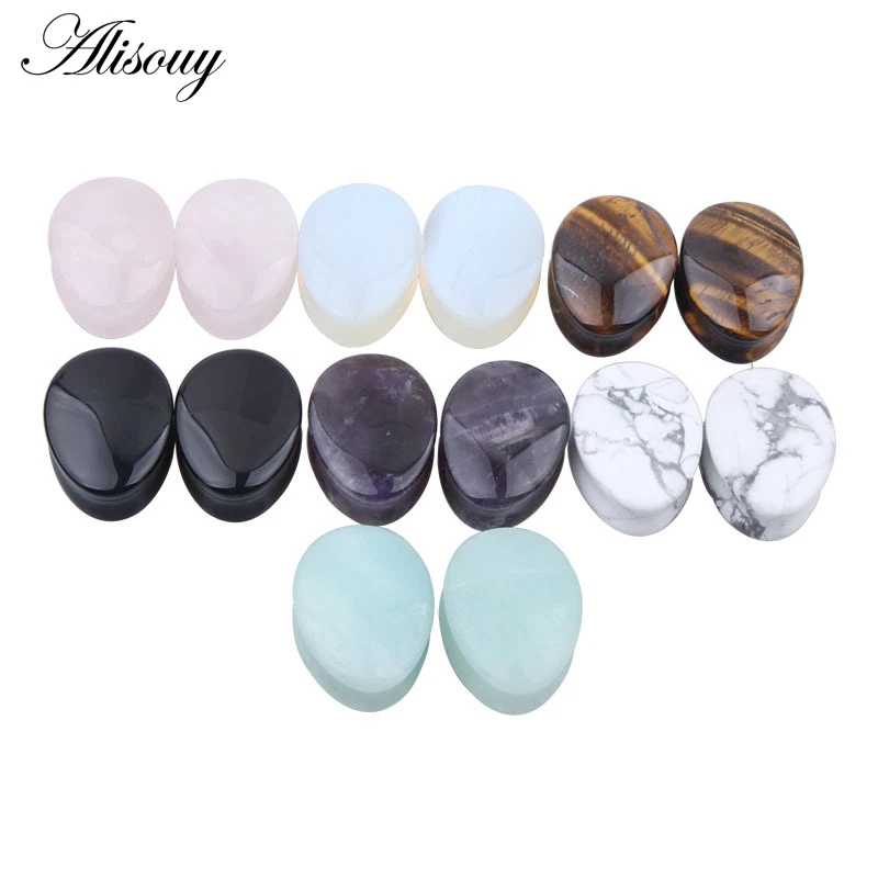 Alisouy 1 PC Natural Stone Teardrop Ear Plugs Tunnel Flesh Earrings Gauges Ear Expander Stretcher Fashion Body Piercings Jewelry