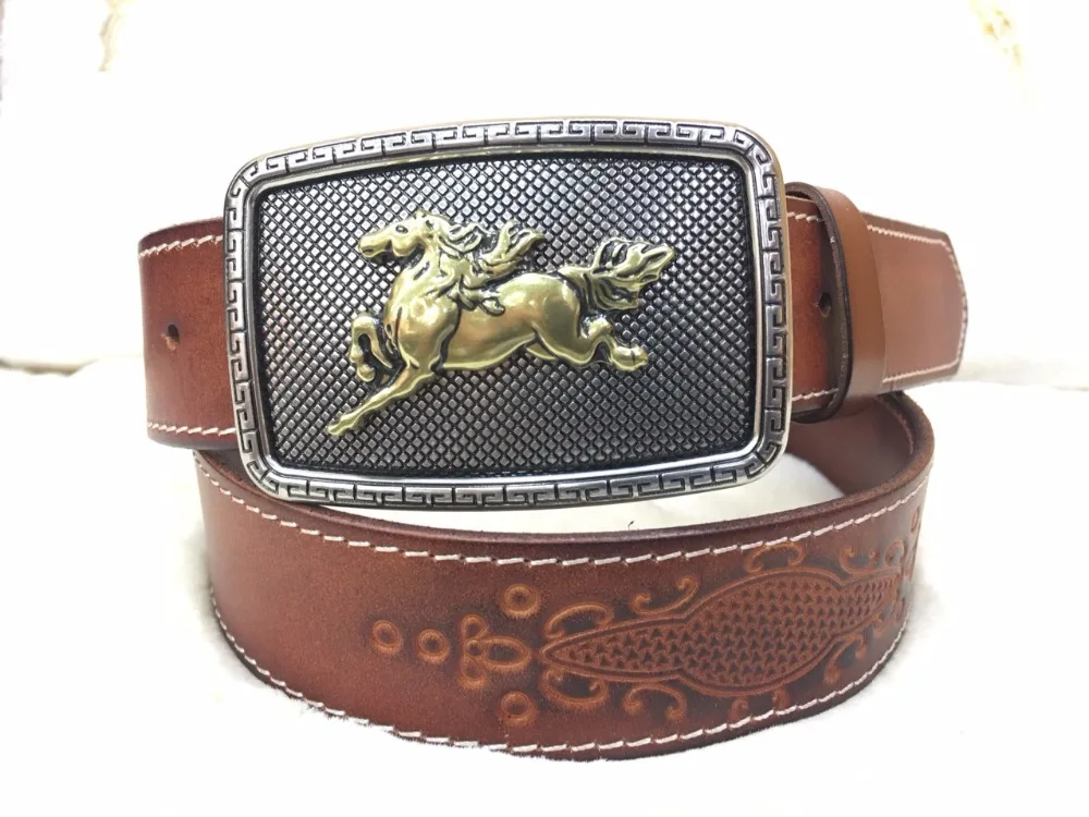 

2108 Head layer cowhide new auspicious horse buckle minority leather belt