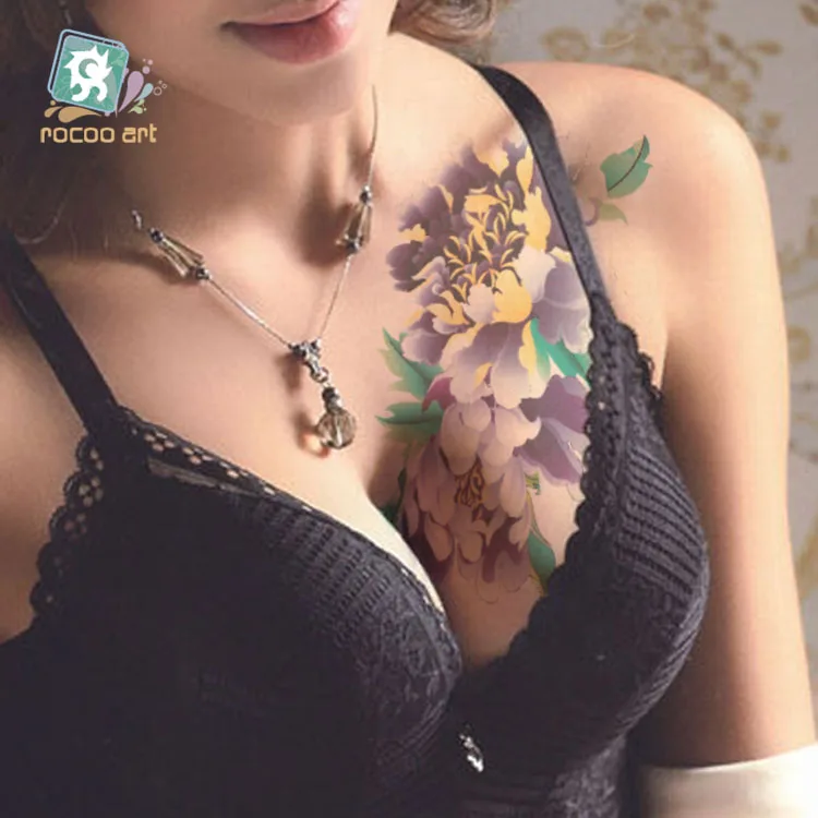 QC-671/20X10cm Long Colorful High Solution Body Art Purple Peony Flowers Circle Design Temporary Fake Flash Tatoo Sticker Taty