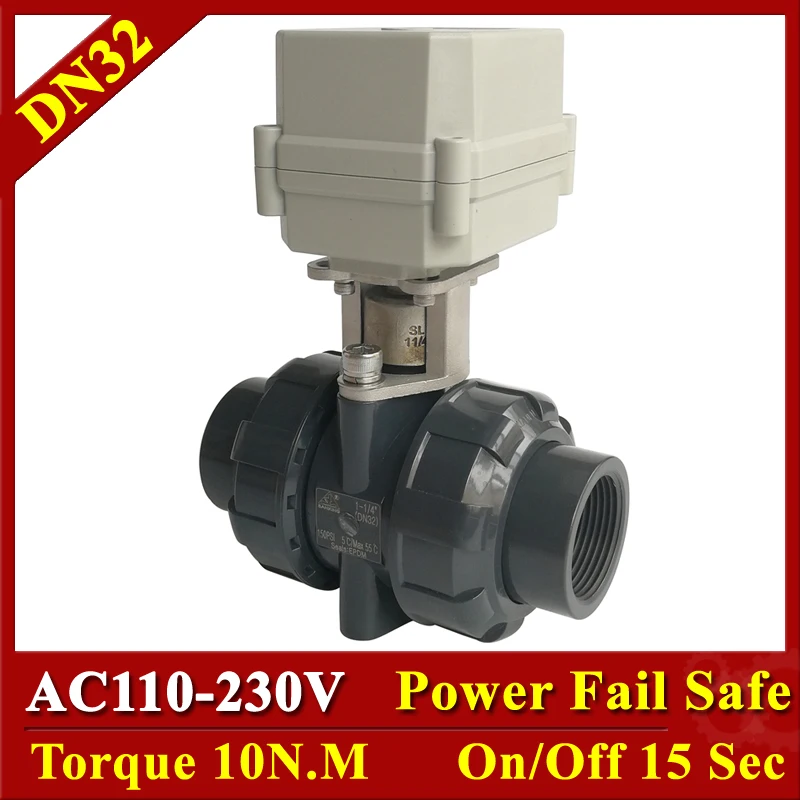 

1-1/4" Tsai Fan UPVC Motorized Ball Valve BSP/NPT AC110-230V 2/5 Wires Electric normal Close/Open Valve Metal Gears IP67