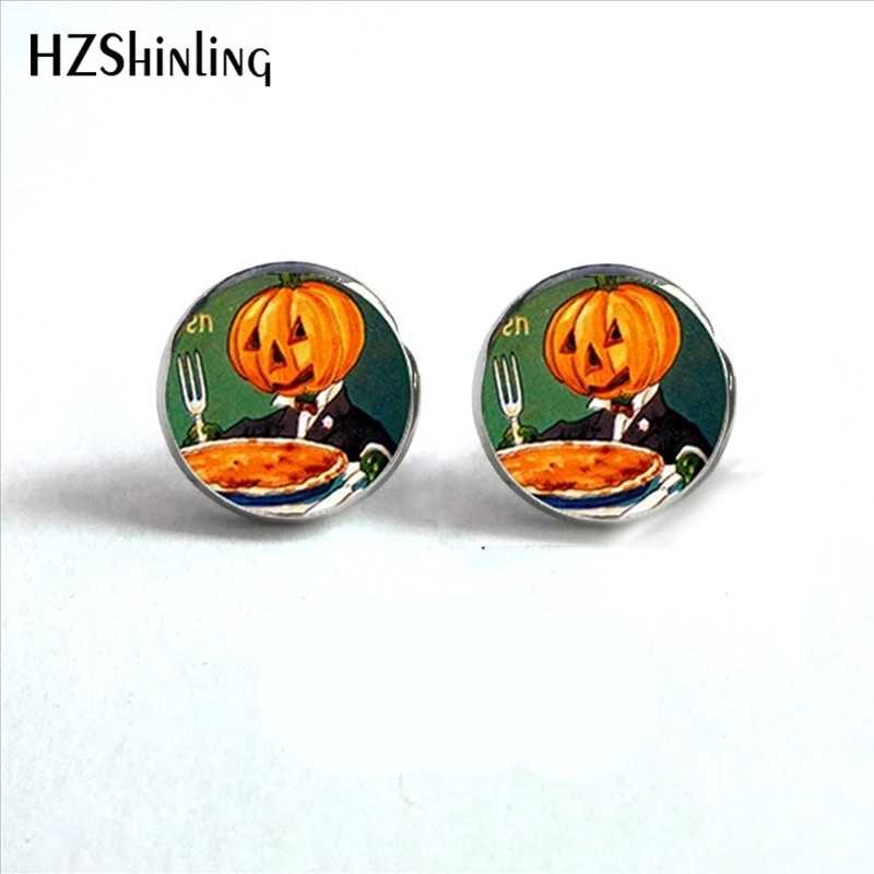 Pendientes de calabaza Steampunk para mujer, joyería Vintage de calabaza de Halloween, pendientes de cúpula de cristal, regalo HZ4, novedad de ED-0014