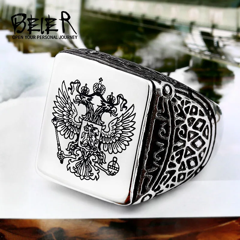 Men's A Coat Arms of Signet Stainless Steel The Russian Emblem Ring For Men BR8-353