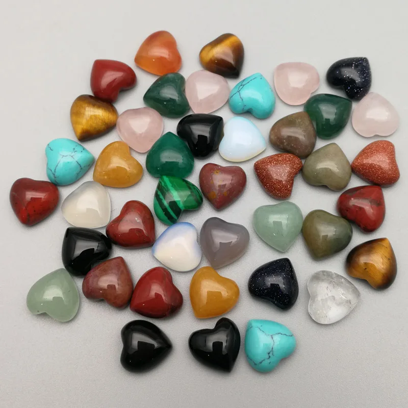 

Fashion natural Assorted stone beads charm 10mm heart shape cab cabochons no hole for jewelry making 50pcs/lot