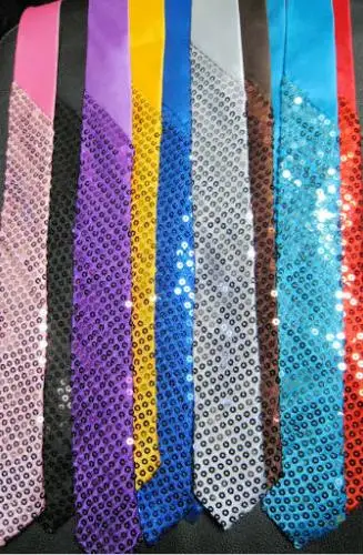 

Unisex satin sequins neck tie Christmas wedding Halloween fancy dress magic show palin skinny necktie party favors gift 145X5cm