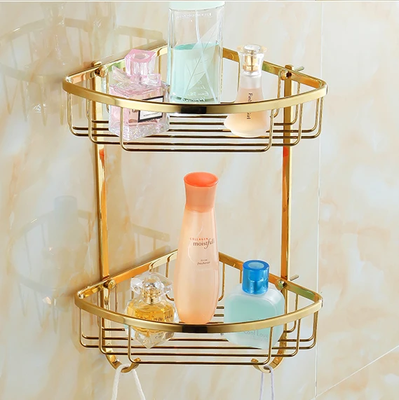 

golden bathroom corner shelf