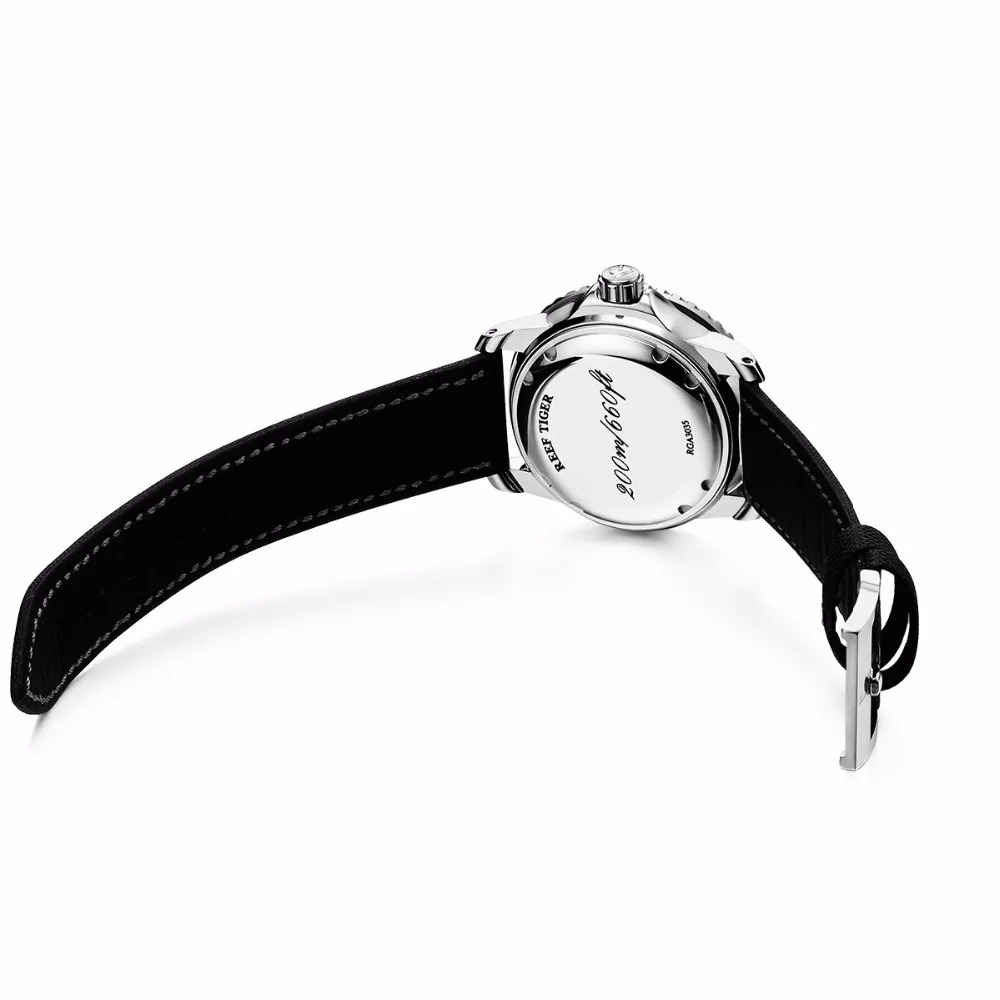 Reef Tiger/RT Super Luminous Automatic Watches for Men Black Steel Nylon Strap Dive Watch with Date RGA3035