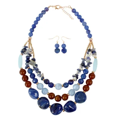 New Luxury Jewelry Multy Layer Necklace Boho Style Handmade Natural Stone  Beads Necklace Statement Knotted Bohemia Necklace Set