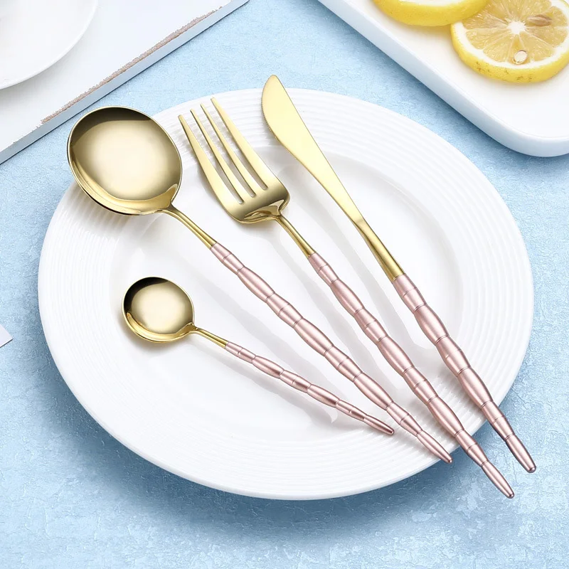 Dinnerware Sets 4Pcs 304 Stainless Steel Cutlery Set Pink Dinnerware Christmas Knife Fork Dinnerspoon Wedding Accessories