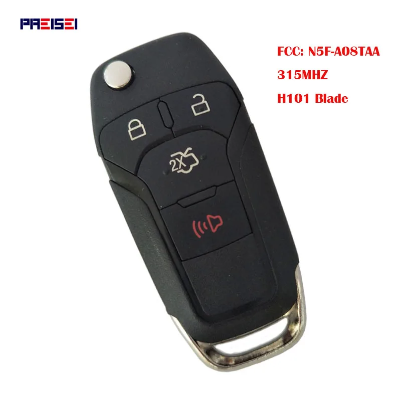 PREISEI 3+1/4 Button Folding Flip Remote Key Smart Car Key 315Mhz For Ford Fusion 2013 2014 2015 FCC ID: N5F-A08TAA HU101 Blade