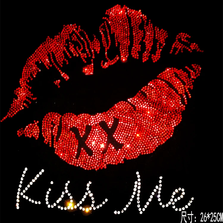 

4 Pcs Sparkling Lips Hotfix Rhinestones, Heat Transfer Design Iron On Motifs,Patch For Garment,T-Shirt,Cloth