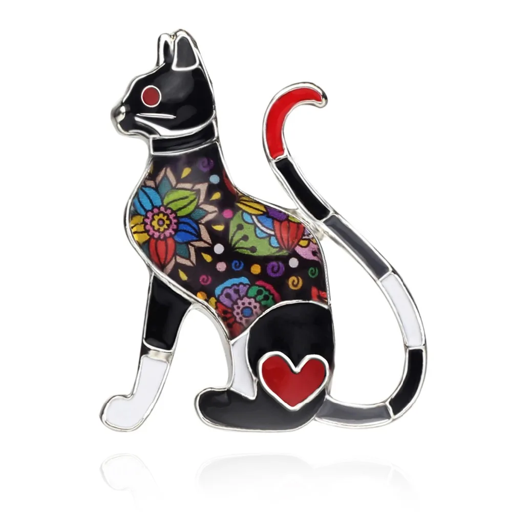 Bonsny Alloy Enamel Elegant Cat Brooches Clothes Suit Scarf Decoration Jewelry Pin For Women Girls Ladies Pet Lovers Gift Bijoux