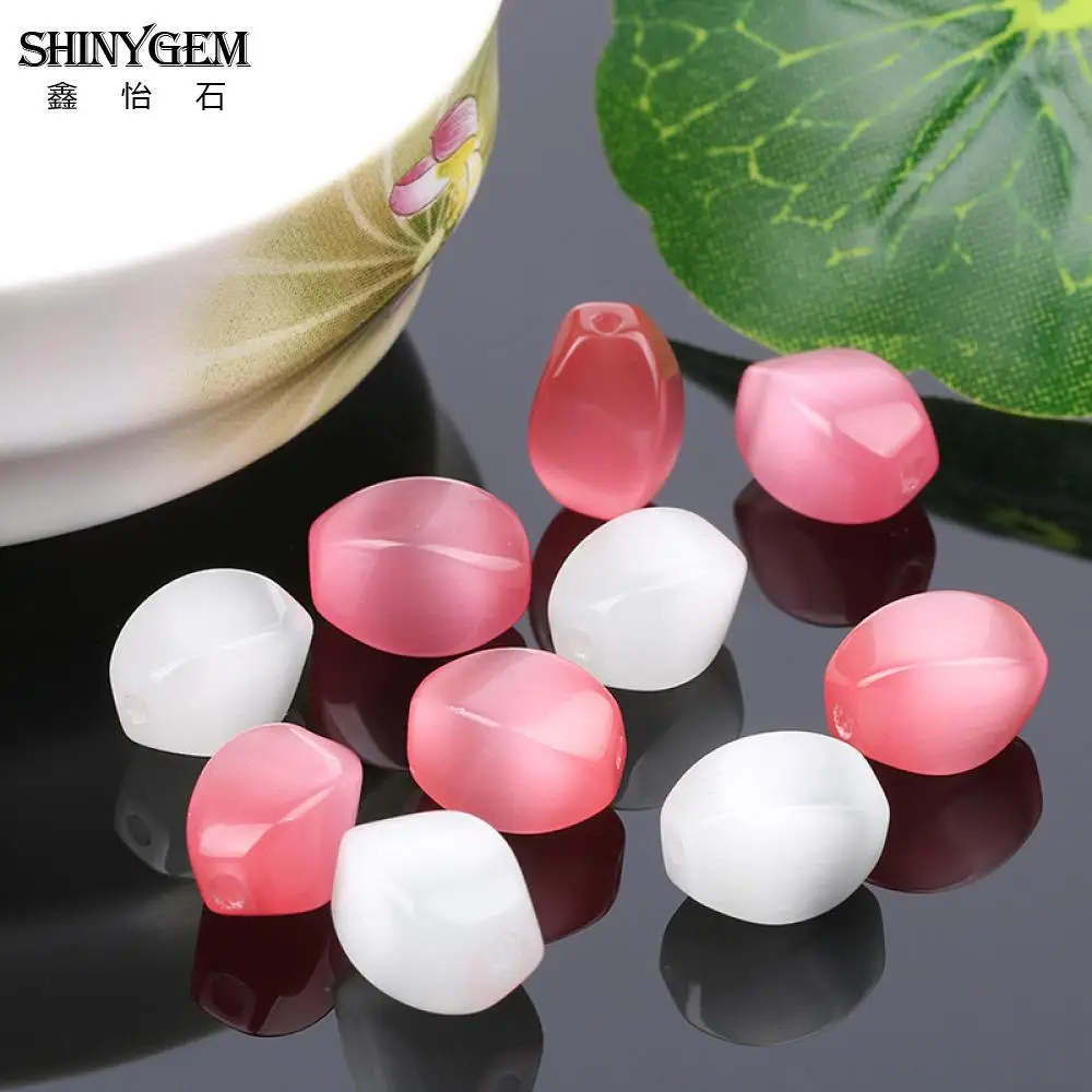ShinyGem 8*12mm Natural Cat Eye Beads Charm Twisted Column White/Rose Minerals Gem Stone For DIY Jewelry Necklace Making 20pcs