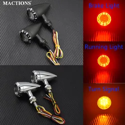 Motorfiets Zwart/Chroom Retro Bullet LED Richtingaanwijzer Remlicht Running Blink Light Voor Harley Chopper Cruiser Bobber Cafe