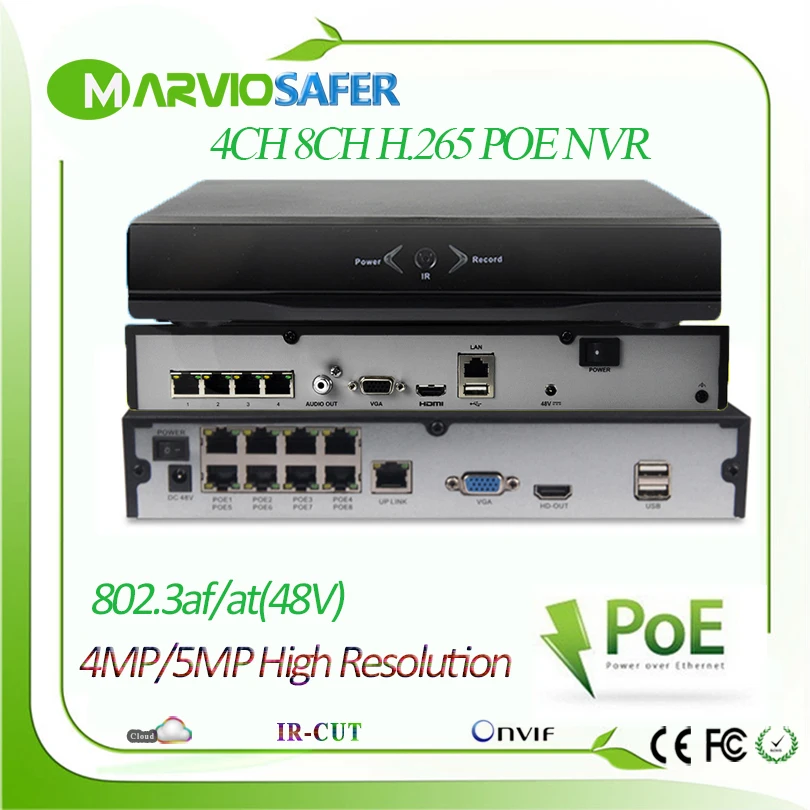 H.265 / H.264 4ch / 8ch 4 channel 5MP POE NVR CCTV Video Network Recorder No Need Poe Switch P2P Free P2P Remote View