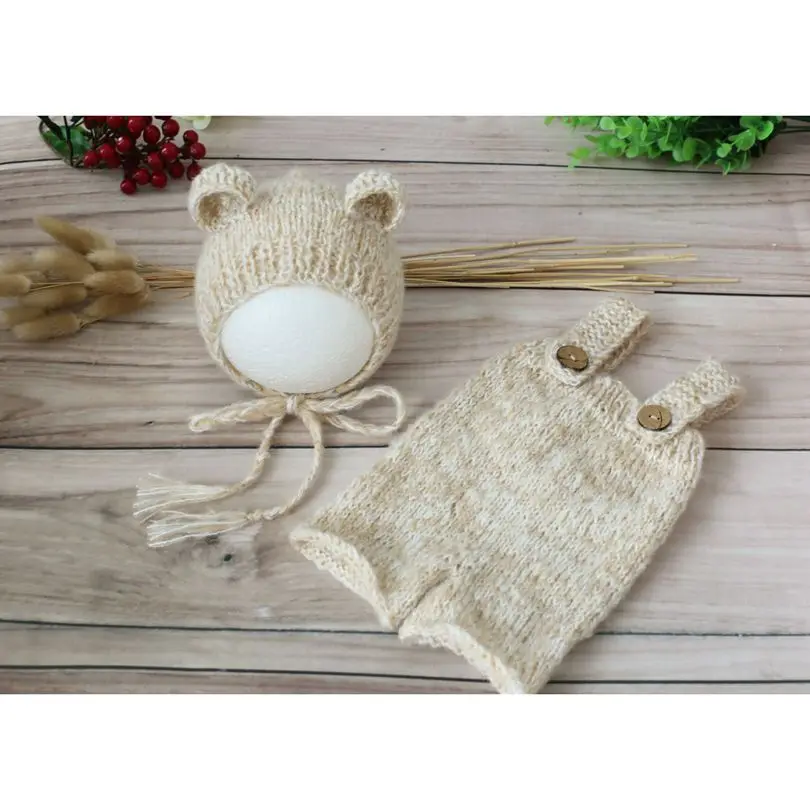 

Knit baby romper Newborn mohair bonnet and romper set outfit Baby soft hat Newborn photography props