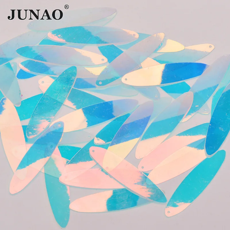 JUNAO 10x40mm Transparent AB Big Sequins Sewing PVC Glitter Sequins Clothes Applique Oval Flat Paillette for Party Dress Crafts