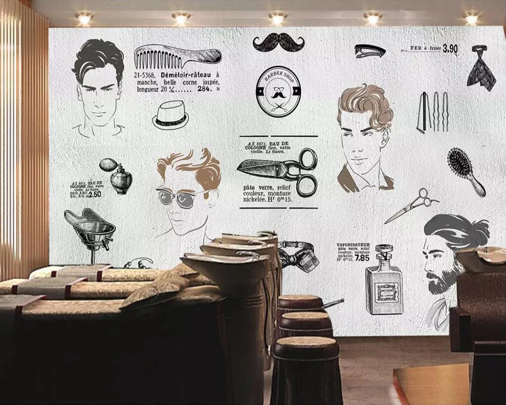 Commercial wallpaper Popular hairstyle modelling designs barbershop hairdressing outfit setting wall