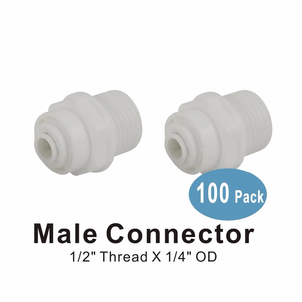 100 Pack of Straight Male Connectors 1/2