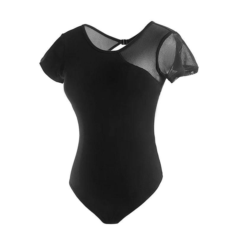 Women Ballet Dance Bodysuit Sexy Mesh Leotard Adult Black Back Transparent Gymnastics Leotards