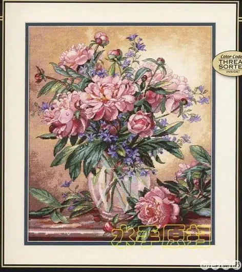 Fishxx Cross Stitch,T401flowers[romantic peony] sitting room,soluble printing,100% accurate pattern,11CT,Need to embroidery