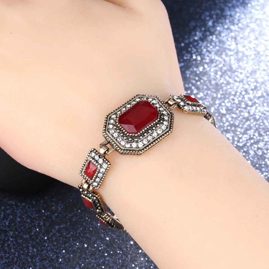 Luxury Red Crystal Bracelet Fashion Gold Color Austrian Crystal Bracelet For Women Vintage Jewelry 2017 New