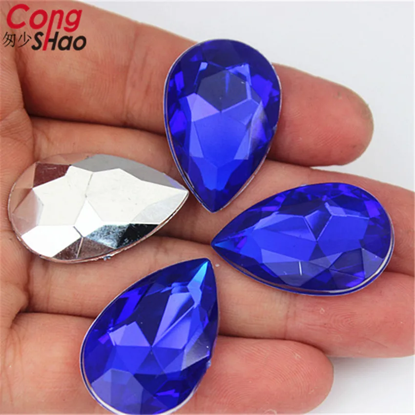 Cong Shao 50pcs 20x30mm Acrylic rhinestone trim Drop Pointback Stones And Crystals Clothing Crafts Ornament Accessories CS143