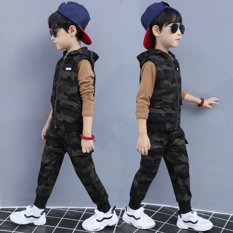 

Boys Camouflage Clothing 3 Pcs Suit Children's Sports Clothes Spring Fall Kids Vset Coat + T-shirt + Pants Military Uniform B180