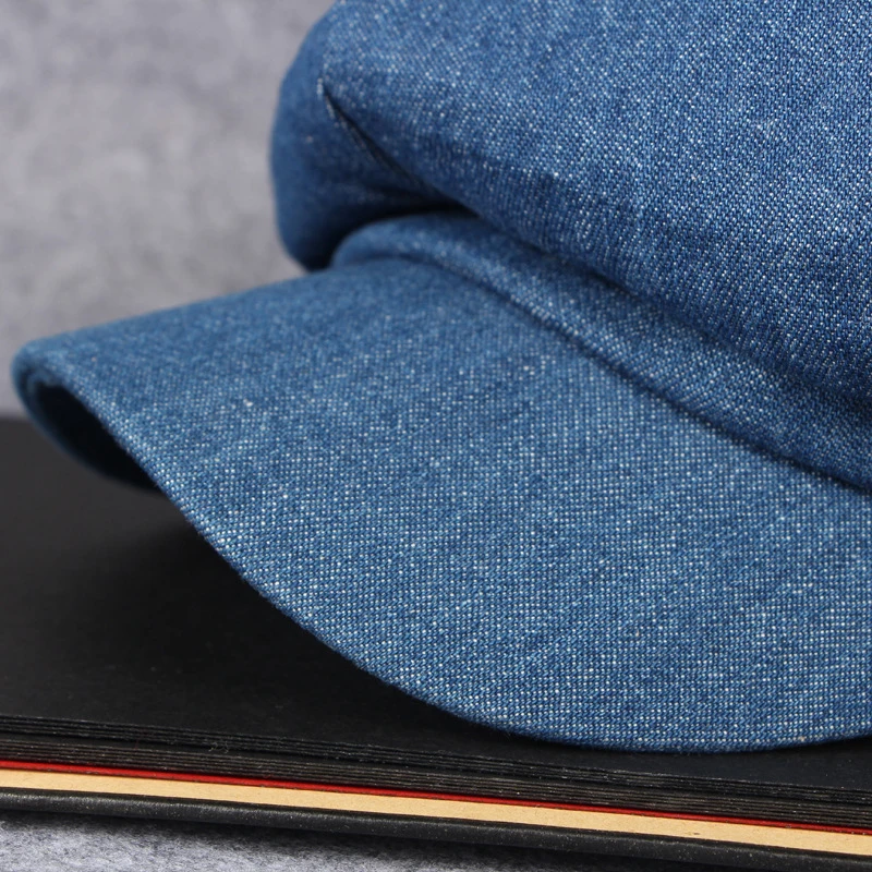HT1618 Westlichen Stil Männer Frauen Kappen Hüte Casual Solide Denim Flache Kappen Maler Künstler Achteckige Baskenmütze Kappen Retro Berets – Detail 2
