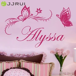 JJRUI Personalized Custom Name Flower Butterfly Dream Girls Bedroom Wall Stickers Vinyl Home Decals 31.5x19.7in