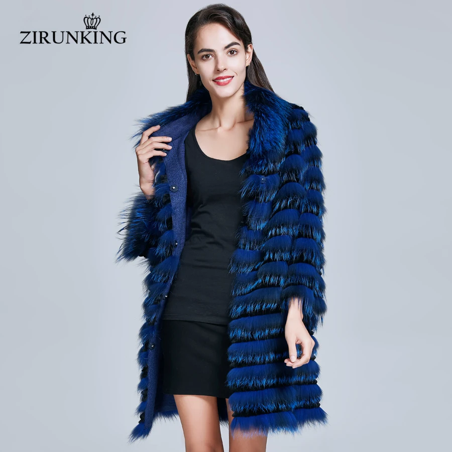 ZIRUNKING-abrigo de piel de zorro plateado para mujer, abrigo largo de lujo, cálido, a la moda, para otoño, ZC1708, novedad de 2020