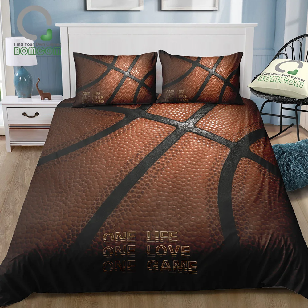 BOMCOM 3D Digital Printing Basketball Bedding Set  Balls in Bucket Basketball Background Duvet Cover Sets 100% Microfiber