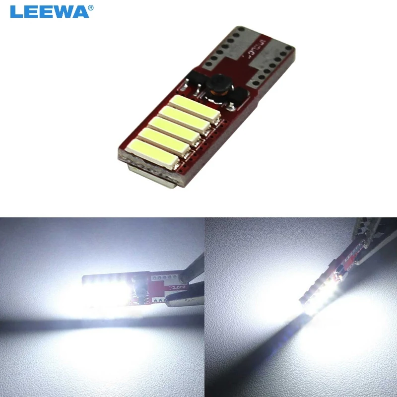 LEEWA 2pc White T10 W5W 5W 10 SMD 7020 Chip Canbus No Error Car Clearance Lamp Reading LED Light 6500K 400lm  #CA5315