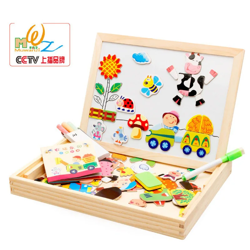 

Wooden happy farm land, magnetic puzzle toys,Children's intelligence development education toys