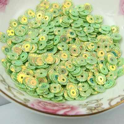 3000Pcs 6mm Round Wheel Flower Gold Plating Loose Sequins Sewing PVC  DIY Paillette Light Green Confetti Spangles