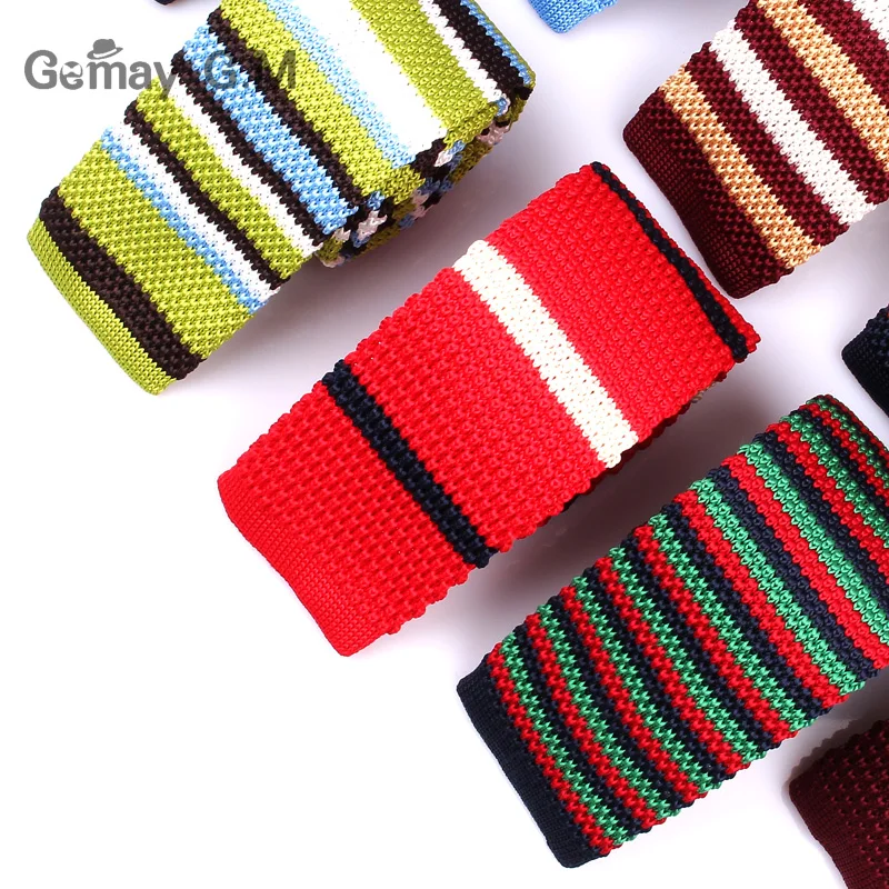 Striped Knit Ties For Men Casual Knitted Neck Ties Wedding Suits Polyester Slim Neckties Gravatas Business Skinny Men Ties