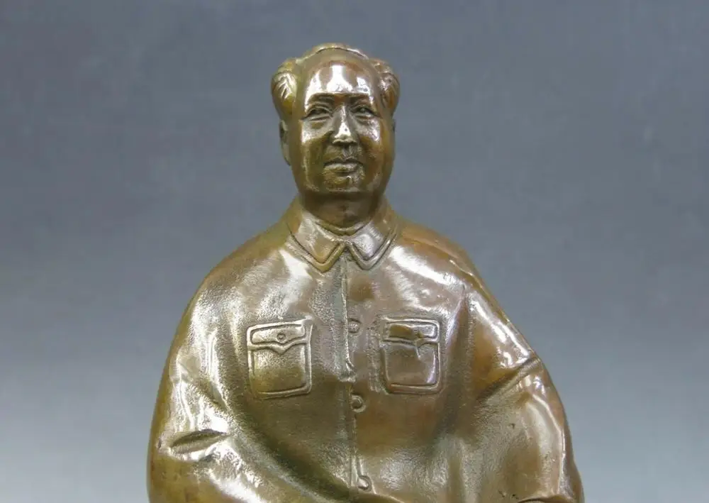 China fine brass carved sculpture Mao Zedong Sitting in the chair statues