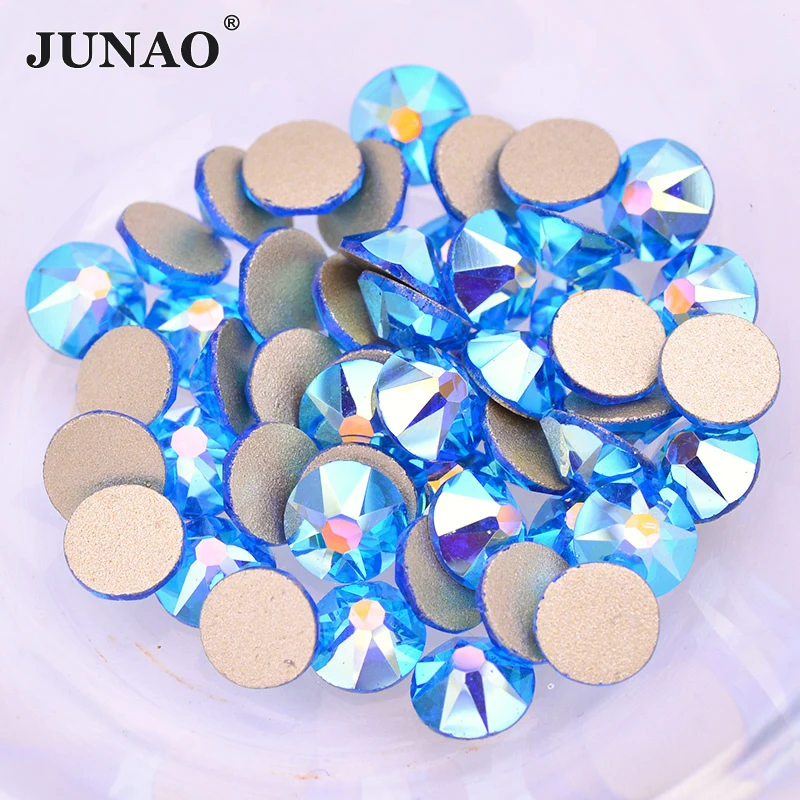 Junao 8 Grande + 8 Piccolo Facet SS20 Champagne Ab di Cristallo di Vetro Unghie Artistiche Decorazioni di Strass Pietre Flatback Rotondo di Strass