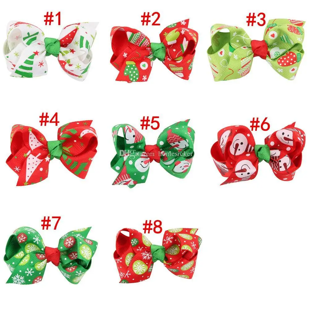

Baby Girls Christmas Hair Clips 3" Boutique Bows with Clips Childrens Hair Accessories Ribbon Bow Snowflake Hairpins Kids Babies